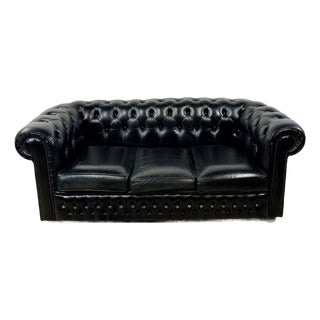 Vintage Chesterfield Sofa in Black Leather, 1980s For Sale
