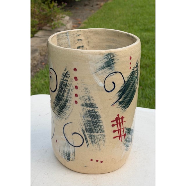 Late 20th Century Vintage Postmodern Memphis-Inspired Hand-Painted Studio Pottery Vessel For Sale - Image 5 of 11