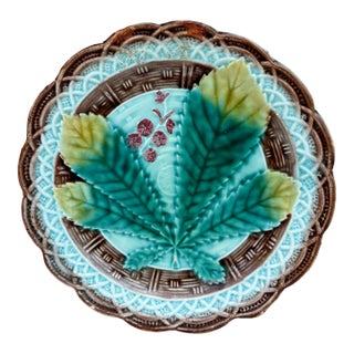 German Majolica Chesnut Leaf Plate , Circa 1890 For Sale