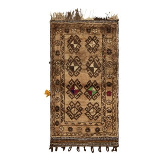 Tribal Antique Baluch Persian Rug in Beige-Brown, Ram’s Horn Medallions For Sale