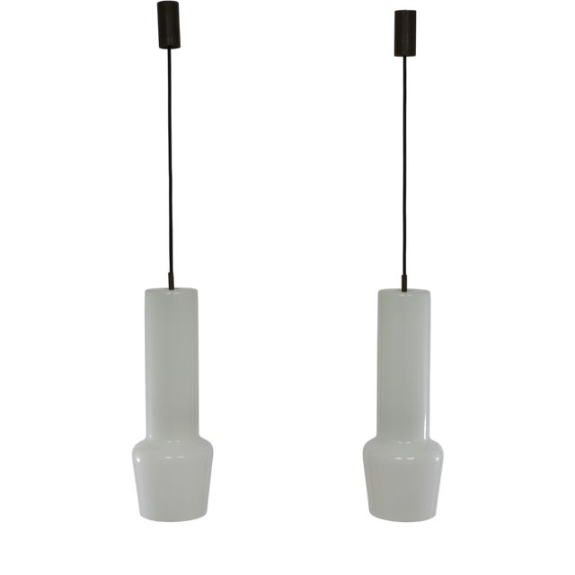 White Glass Pendants by Massimo Vignelli for Venini, 1950s, Set of 2 For Sale