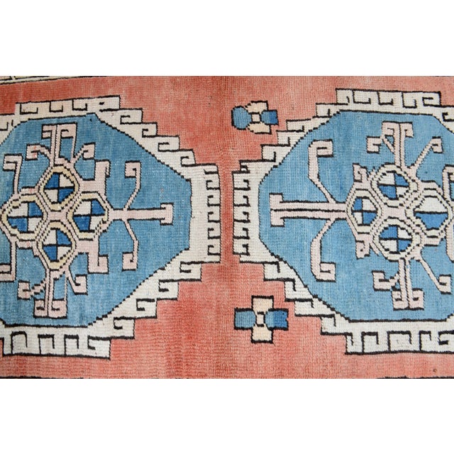 1970s Vintage Turkish Handmade Wool Cotton Orange Blue Area Rug For Sale - Image 9 of 11
