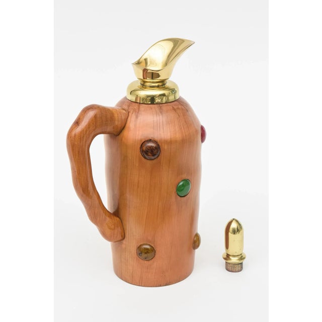 Tan Vintage Italian Wood Resin, Brass Decanter /Jug Style of Aldo Tura Barware Restored For Sale - Image 8 of 9