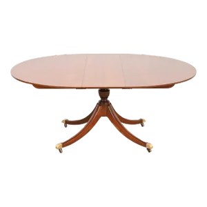Baker Furniture Georgian Banded Cherry Wood Pedestal Extension Dining Table, Newly Refinished