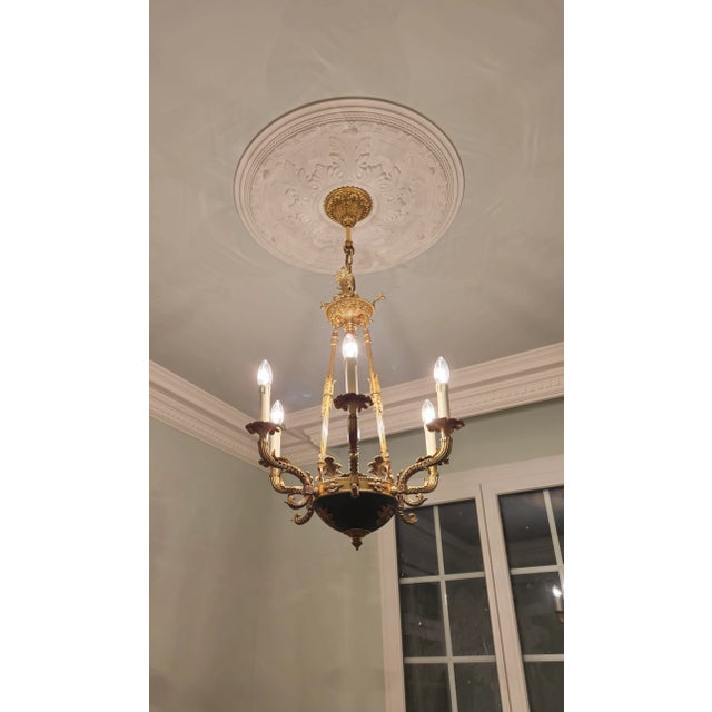 Small Brass Empire Lustre Chandelier in Antique Gold Finish For Sale - Image 10 of 12