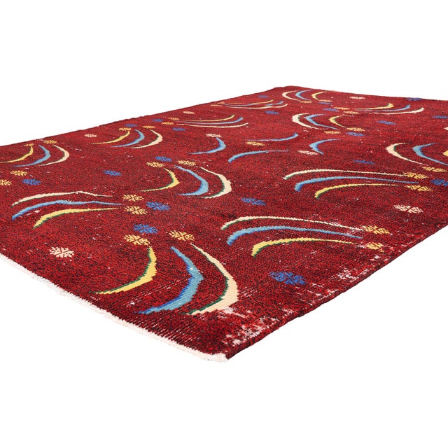 54068 Zeki Muren Vintage Turkish Sivas Rug, 06'01 x 08'04. The Crimson Reverie: A Zeki Müren Sivas Masterpiece of Rhythmic...