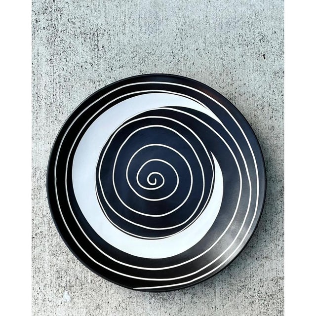 Vintage Monumental Black and White Spiral Ceramic Plate For Sale - Image 9 of 12