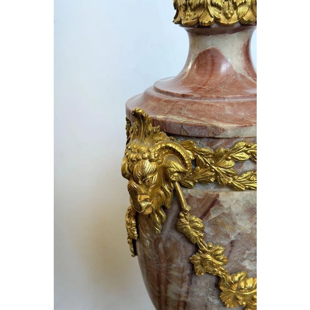 Pair of French Late 19th Century Marble & Bronze Urns For Sale - Image 4 of 5