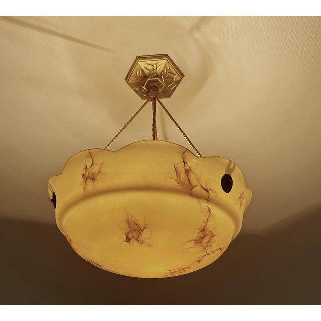 Art Deco Pendant Light in Amber Marble Glass, 1930s For Sale - Image 4 of 18