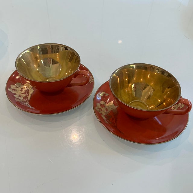 Persimmon Mid 20th Century Dorothy C. Thorpe Persimmon Gold Butterfly Pattern China Set- 8 Pieces For Sale - Image 8 of 10