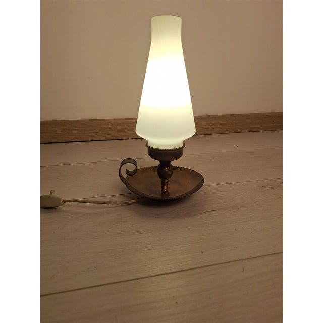 Brass Bugia Table Lamp with Opal Glass from Stilnovo, 1950s, in Good conditions. Designed 1950 to 1959 This piece has an...