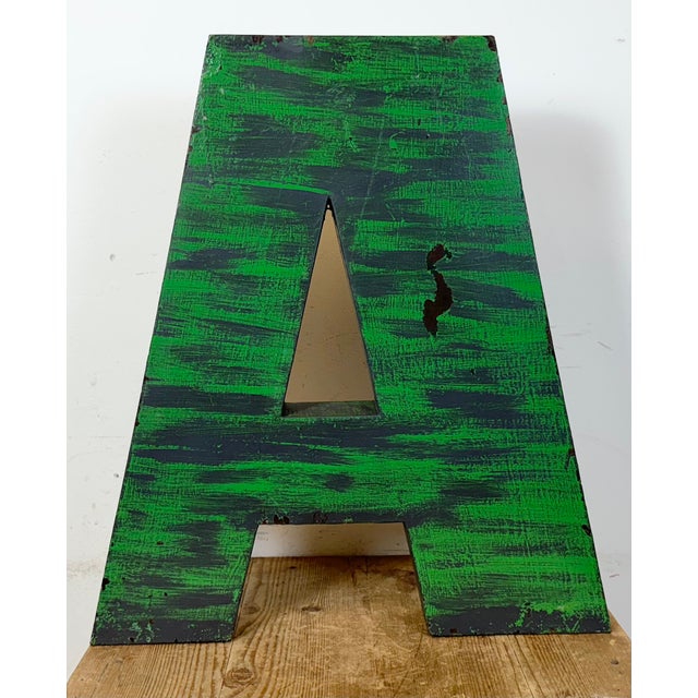 Large Vintage Green Iron Facade Letter A, 1970s For Sale - Image 6 of 9