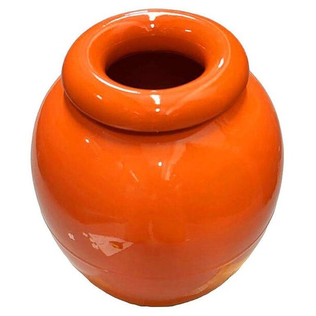 Art Deco Large 15" Orange California Pottery Vase Planter Oil Jar by Bauer Pottery, 1920 For Sale - Image 3 of 9