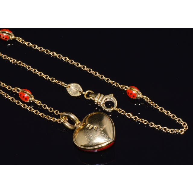 Aaron Basha 18k Gold Diamond Enamel Ladybug Puffy Heart Pendant Necklace For Sale - Image 4 of 14