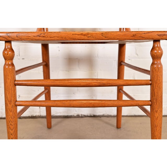 Brown Limbert Style Antique Arts & Crafts Carved Oak Cane Seat Spindle Back Side Chairs or Dining Chairs, Pair For Sale - Image 8 of 11