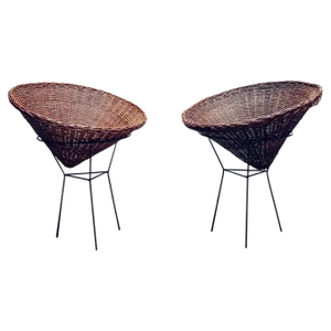 Large Wicker Baskets with Metal Frame, 1950s, Set of 2