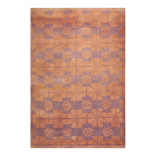 1950s Orange Cross Modern Geometric Cotton Vintage Persian Ziloo Knotted Rug For Sale