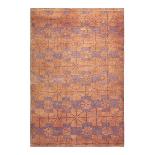 1950s Orange Cross Modern Geometric Cotton Vintage Persian Ziloo Knotted Rug For Sale