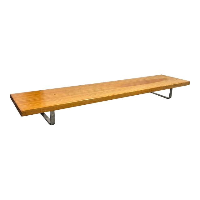 French Low Wood Table + Chrome Supports, Vintage For Sale