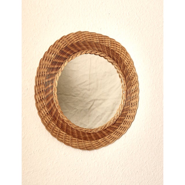 Mid-Century Modern Mid-Century Modern French Round Rattan Mirror, 1950s For Sale - Image 3 of 3