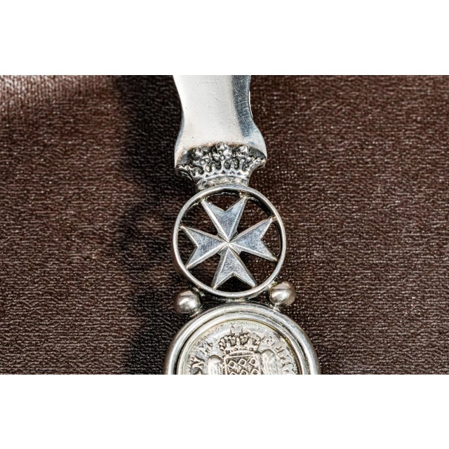 Unique Maltese Silver Desk Set Inset Antique Malta Tari Coin Letter Opener and Ink Blotter For Sale - Image 11 of 18
