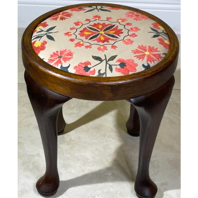 Wood Beautifully Crafted Vintage Victorian-Style Footstool With Suzani Embroidery For Sale - Image 7 of 11