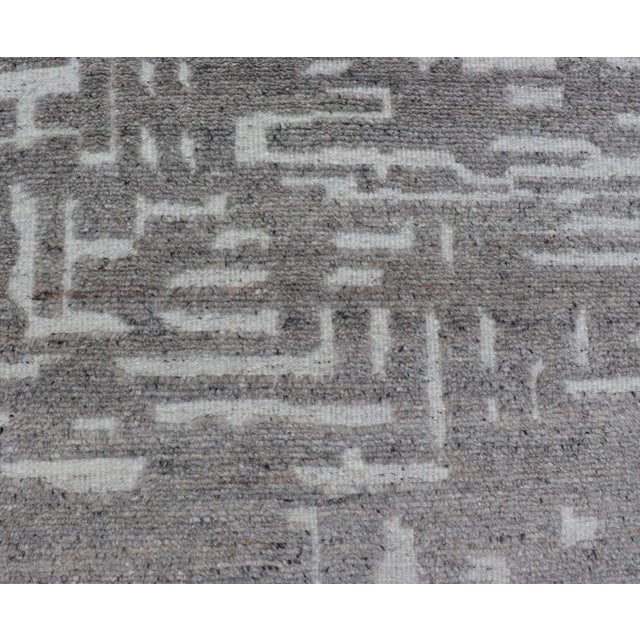 Modern Hand Knotted Wool Area Rug in Cream and Gray With Abstract Design For Sale - Image 4 of 12