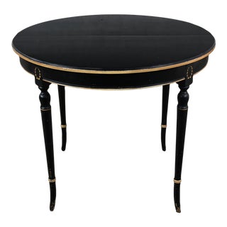Early 20th Century Neoclassical Round Dining Table or Center Table Black Age-Distressed Finish & Gold Detail For Sale