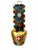 A charming Swiss-themed cowbell featuring a gold-tone metal body and a black strap embroidered with colorful Alpine...