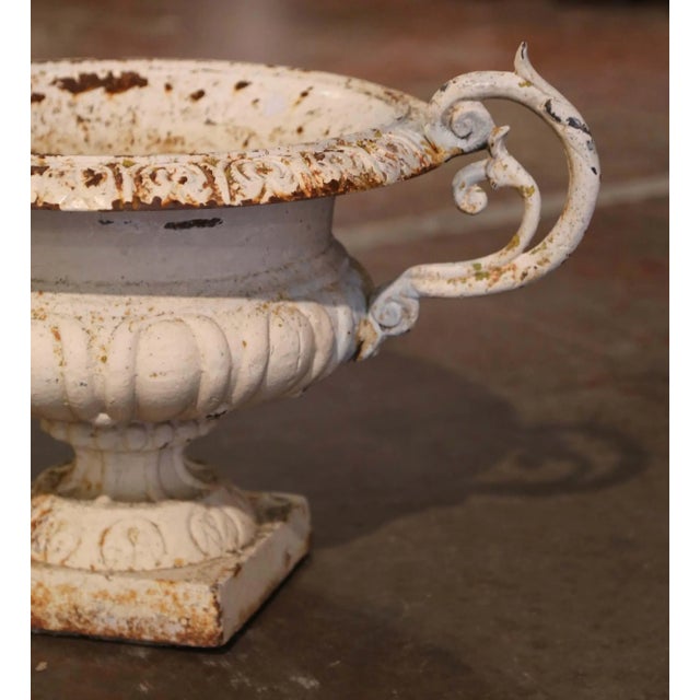 19th Century French Painted Weathered Iron Garden Urn Planters - Set of 2 For Sale In Dallas - Image 6 of 9