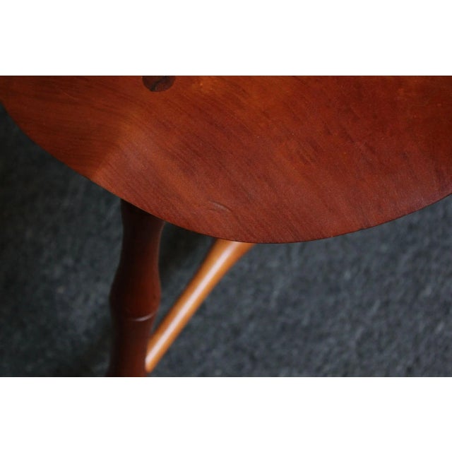 Pair of Vintage Studio Craft Windsor-Style Three Legged Low Stools in Cherrywood For Sale - Image 12 of 12