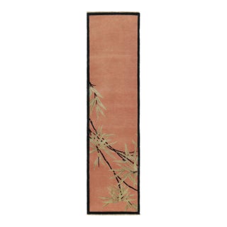 Rug & Kilim’s Chinese Art Deco Style Runner Rug in Pink With Floral Pattern For Sale