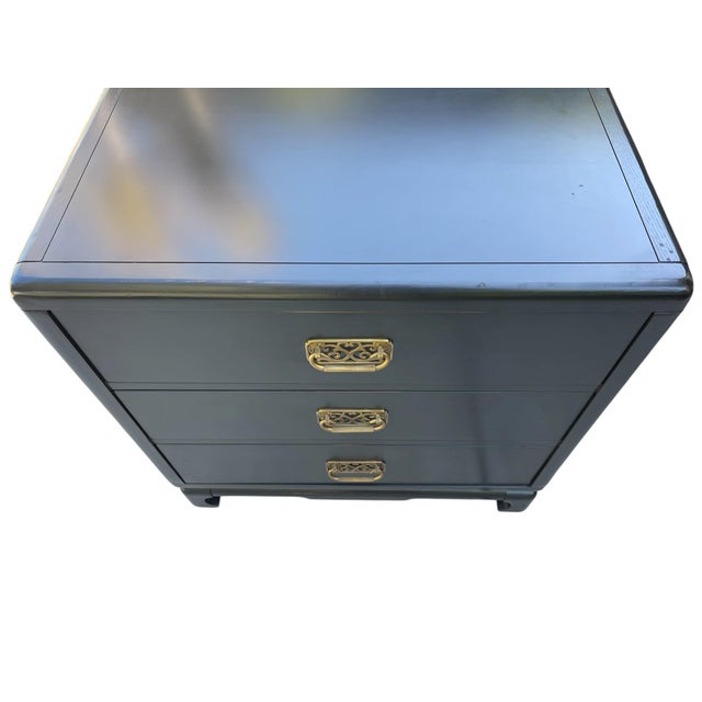 Early 21st Century Bernhardt Campaign Style Black Bachelors Chest With Brass Hardware, a Pair For Sale - Image 5 of 12