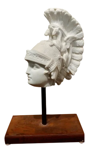 Roman Warrior Head W/Feather Helmet -19th Century Italian Marble Sculpture