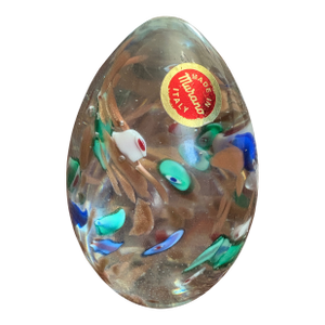 Mid Century Murano Confetti Egg Shaped Paperweight Circa 1950