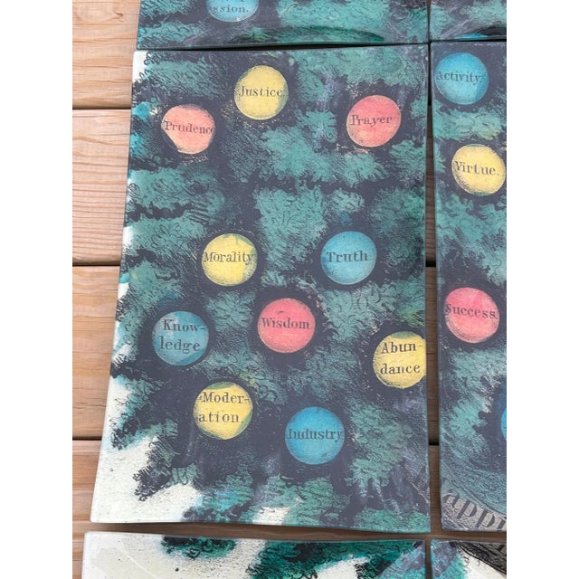 1980s 1980s John Derian "Tree of Temperance" Decoupage 9 Piece Glass Tray Set For Sale - Image 5 of 12