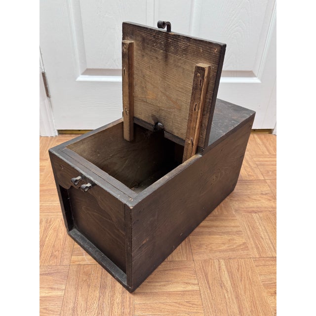 1920s Antique Japanese Wooden Storage Box | Rustic Meiji–Taisho Dark Stained Cedar Chest With Iron Hasp | Small Wabi-Sabi Trunk For Sale - Image 5 of 10
