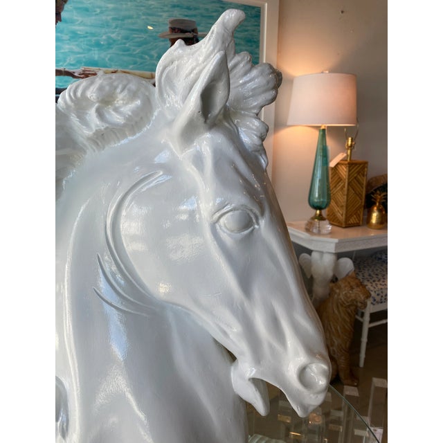 Modern Vintage Plaster White Lacquered Modern Large Horse Head Statue For Sale - Image 3 of 12