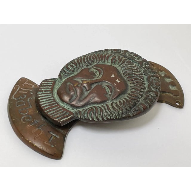 Gothic Small Tudor Queen of England Elizabeth 1st Ruff Collar Brass Door Knocker Circa Early 20th Century For Sale - Image 3 of 11