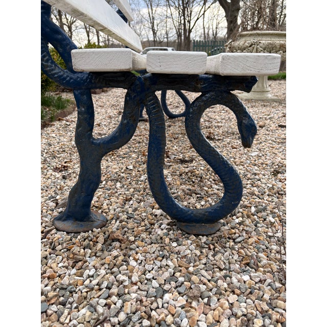 Wood Mid 19th Century Victorian English Iron Serpent Garden Bench For Sale - Image 7 of 10