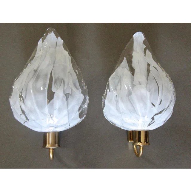 La Murrina La Murrina Murano White and Clear Glass Leaf Wall Sconces - a Pair For Sale - Image 4 of 13
