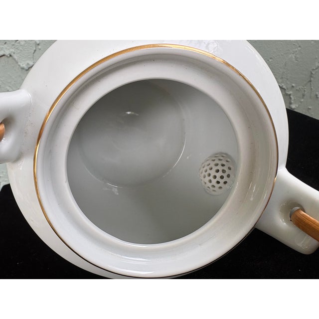 White Vintage Style After Otagiri Japan Porcelain Teapot With Bamboo Handle – Imari Revival Mosaic Design For Sale - Image 8 of 9