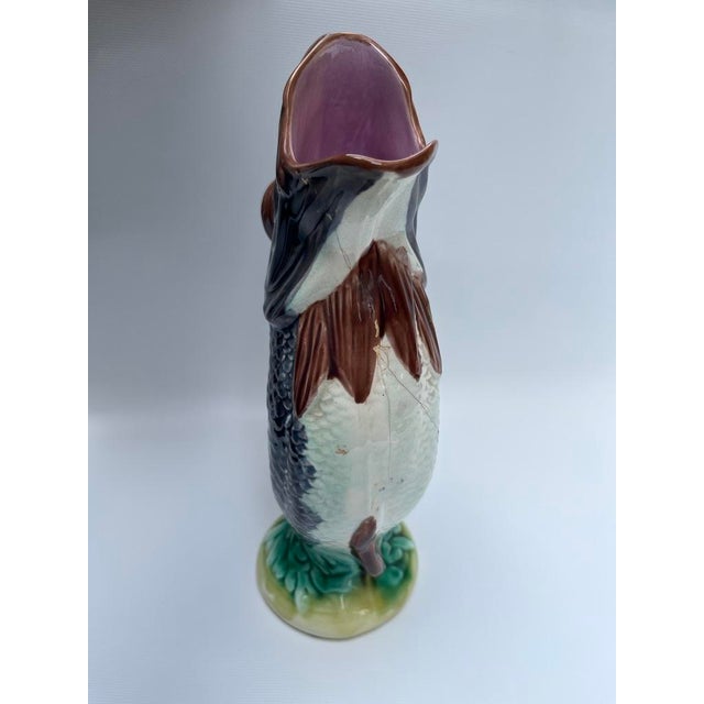 Antique Majolica Fish Gurgle Jug Pitcher For Sale - Image 4 of 9