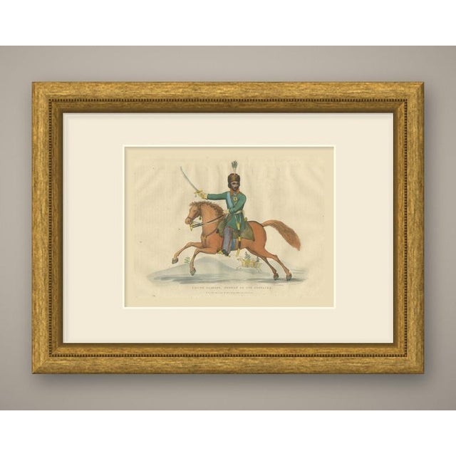 An original antique engraving, colored by hand, captioned "count platoff, hetman of the cossacks." the caption spells the...