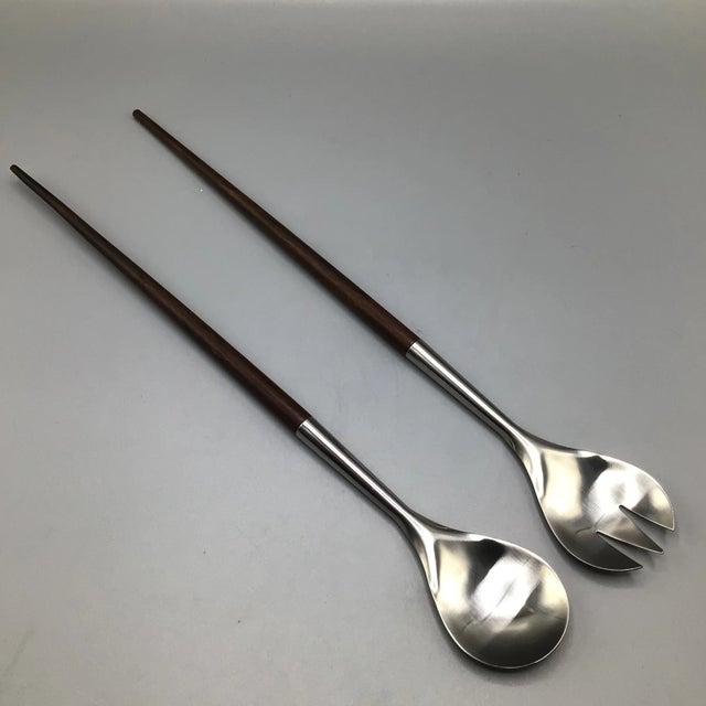 Traymold Company Inc. Tray, 2 Large Serving Bowls, Danish Walnut Salad Serving Spoon and Fork-Set of 5 For Sale - Image 12 of 13
