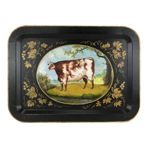 20th Century Hand-Painted English Countryside Art Decorative Metal Tray