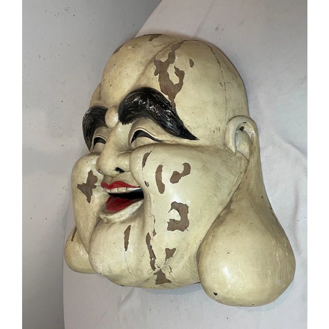 Huge Rare Antique Hand Carved Wood Chinese Hotei God Mask Wall Sculpture Face For Sale In New York - Image 6 of 10