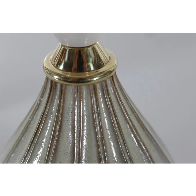 Modern Danish Pumpkin Shape with Creme Coloured Glaze Ceramic Table Lamp by Laurine, 1960s For Sale - Image 4 of 12