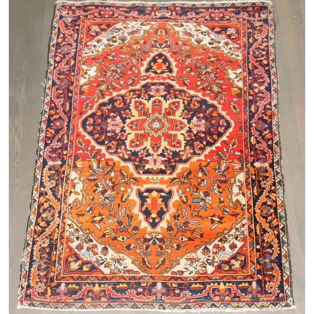 Orange Antique Zabihi Collection Persian Sarouk Ferehan Rug - A Pair - 3'4" x 5' For Sale - Image 4 of 7