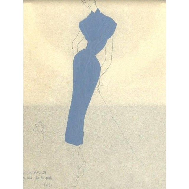 1940s Set of 2- Mid-Century French Original Fashion Drawings-Watercolor, Pen & Ink For Sale - Image 4 of 5